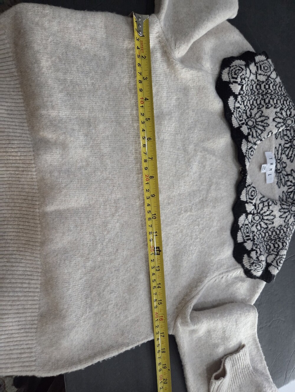 THML Women’s Cream Sweater with Black Pattern Collar Sz.XS - Picture 6 of 10